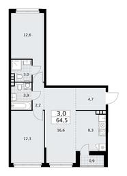 2-BD Apartment Sale, 64.5平方米 at Dzen-Kvartaly, ulitsa Aleksandry Monakhovoy, 2/3, Sosenskoye Settlement, Moscow, Russia #3