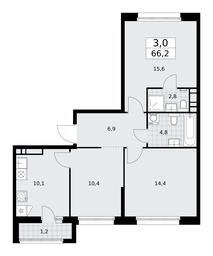 2-BD Apartment Sale, 66.2 sq. m. at Dzen-Kvartaly, ulitsa Aleksandry Monakhovoy, 2/3, Sosenskoye Settlement, Moscow, Russia #4