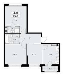 2-BD Apartment Sale, 66.4平方米 at Dzen-Kvartaly, ulitsa Aleksandry Monakhovoy, 2/3, Sosenskoye Settlement, Moscow, Russia #4