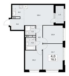 3-BD Apartment Sale, 78.5平方米 at Dzen-Kvartaly, ulitsa Aleksandry Monakhovoy, 2/3, Sosenskoye Settlement, Moscow, Russia #3