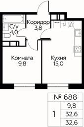 Apartment Sale, 32.6平方米 at Tsvetochnye Poliany, kvartal № 23, Filimonkovskoye Municipal Formation, Moscow, Russia #2