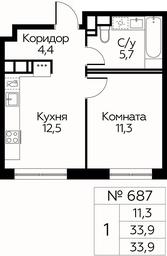 Продажа квартиры, 33,9 м² в ЖК «Цветочные Поляны», квартал № 23, поселение Филимонковское, Москва, Россия #3