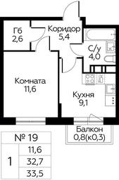 Apartment Sale, 33.5 sq. m. at Tsvetochnye Poliany, kvartal № 23, Filimonkovskoye Municipal Formation, Moscow, Russia #3