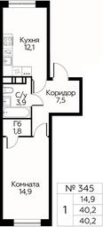 Apartment Sale, 40.2平方米 at Tsvetochnye Poliany, kvartal № 23, Filimonkovskoye Municipal Formation, Moscow, Russia #3