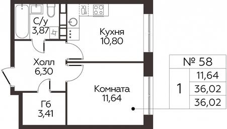 Apartment Sale, 36.02 sq. m. at Kvartal Rumyantsevo, ulitsa Admirala Kornilova, с1, Mosrentgen Settlement, Moscow, Russia #2