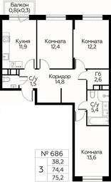 2-BD Apartment Sale, 75.2平方米 at Tsvetochnye Poliany, kvartal № 23, Filimonkovskoye Municipal Formation, Moscow, Russia #3 2-BD Apartment Sale, 75.2平方米 at Tsvetochnye Poliany, kvartal № 23, Filimonkovskoye Municipal Formation, Moscow, Russia #3