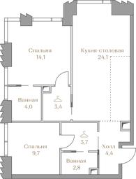 2-BD Apartment Sale, 66.2平方米 at Luzhniki Collection, Luzhnetskaya Embankment, 2/4с17, Moscow, Russia #3