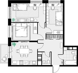 2-BD Apartment Sale, 64.8平方米 at Tsvetochnye Poliany, kvartal № 23, Filimonkovskoye Municipal Formation, Moscow, Russia #3 2-BD Apartment Sale, 64.8平方米 at Tsvetochnye Poliany, kvartal № 23, Filimonkovskoye Municipal Formation, Moscow, Russia #3