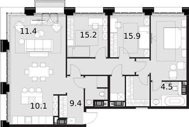 3-BD Apartment Sale, 114.7平方米 at Wellton Gold, Narodnogo Opolcheniya Street, 7к3, Moscow, Russia #3 3-BD Apartment Sale, 114.7平方米 at Wellton Gold, Narodnogo Opolcheniya Street, 7к3, Moscow, Russia #3