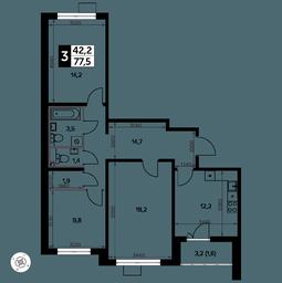 3-BD Apartment Sale, 77.7 sq. m. at Yzhnaya Bitsa, Yuzhnaya Bitsa Residential Complex, posyolok Bittsa, Leninskiy City District, Moscow Region, Russia #4