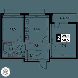 2-BD Apartment Sale, 58.5平方米 at Pervy Yuzhny, zhiloy kompleks Pervy Yuzhny, Leninskiy City District, Moscow Region, Russia #2 2-BD Apartment Sale, 58.5平方米 at Pervy Yuzhny, zhiloy kompleks Pervy Yuzhny, Leninskiy City District, Moscow Region, Russia #2