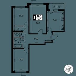 3-BD Apartment Sale, 84.1 sq. m. at Pervy Yuzhny, zhiloy kompleks Pervy Yuzhny, Leninskiy City District, Moscow Region, Russia #2 3-BD Apartment Sale, 84.1 sq. m. at Pervy Yuzhny, zhiloy kompleks Pervy Yuzhny, Leninskiy City District, Moscow Region, Russia #2