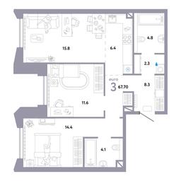 2-BD Apartment Sale, 67.9 sq. m. at Strana.Ozernaya, Ozyornaya Street, 42с7, Moscow, Russia #3