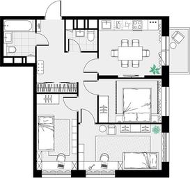 2-BD Apartment Sale, 64.9平方米 at Tsvetochnye Poliany, kvartal № 23, Filimonkovskoye Municipal Formation, Moscow, Russia #4