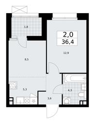 1-BD Apartment Sale, 36.4平方米 at Buninskie Kvartaly, Akademika Semyonova Street, 22, Moscow, Russia #2