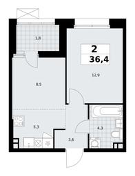 1-BD Apartment Sale, 36.4平方米 at Buninskie Kvartaly, Akademika Semyonova Street, 22, Moscow, Russia #3