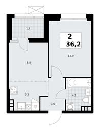 1-BD Apartment Sale, 36.2平方米 at Buninskie Kvartaly, Akademika Semyonova Street, 22, Moscow, Russia #3