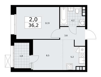 1-BD Apartment Sale, 36.2 sq. m. at Buninskie Kvartaly, Akademika Semyonova Street, 22, Moscow, Russia #2