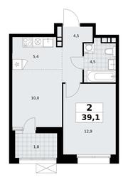 1-BD Apartment Sale, 39.1平方米 at Buninskie Kvartaly, Akademika Semyonova Street, 22, Moscow, Russia #4