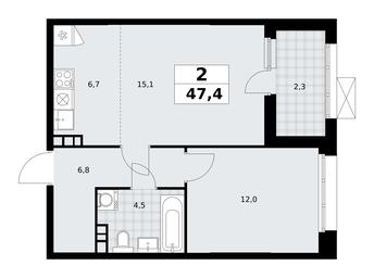 1-BD Apartment Sale, 47.4平方米 at Buninskie Kvartaly, Akademika Semyonova Street, 22, Moscow, Russia #4