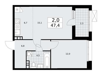 1-BD Apartment Sale, 47.4平方米 at Buninskie Kvartaly, Akademika Semyonova Street, 22, Moscow, Russia #2