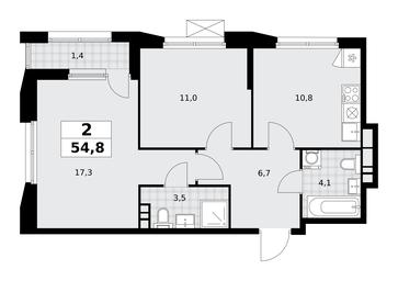 1-BD Apartment Sale, 54.8平方米 at Buninskie Kvartaly, Akademika Semyonova Street, 22, Moscow, Russia #4