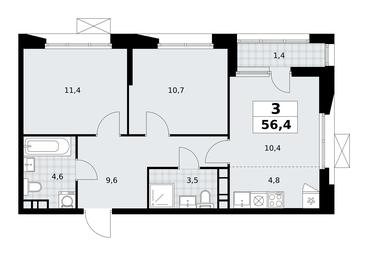 2-BD Apartment Sale, 56.4平方米 at Buninskie Kvartaly, Akademika Semyonova Street, 22, Moscow, Russia #3 2-BD Apartment Sale, 56.4平方米 at Buninskie Kvartaly, Akademika Semyonova Street, 22, Moscow, Russia #3