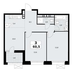 2-BD Apartment Sale, 60.5平方米 at Buninskie Kvartaly, Akademika Semyonova Street, 22, Moscow, Russia #4