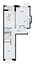 2-BD Apartment Sale, 69.1平方米 at Buninskie Kvartaly, Akademika Semyonova Street, 22, Moscow, Russia #2 2-BD Apartment Sale, 69.1平方米 at Buninskie Kvartaly, Akademika Semyonova Street, 22, Moscow, Russia #2