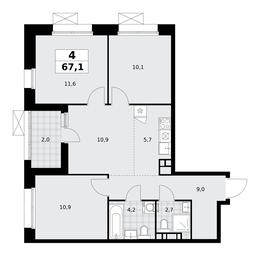 3-BD Apartment Sale, 67.1平方米 at Buninskie Kvartaly, Akademika Semyonova Street, 22, Moscow, Russia #4