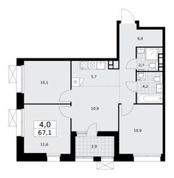 3-BD Apartment Sale, 67.1平方米 at Buninskie Kvartaly, Akademika Semyonova Street, 22, Moscow, Russia #2
