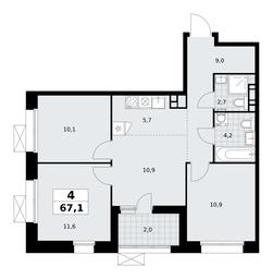 3-BD Apartment Sale, 67.1平方米 at Buninskie Kvartaly, Akademika Semyonova Street, 22, Moscow, Russia #4