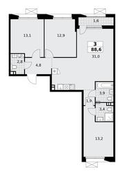 2-BD Apartment Sale, 88.6 sq. m. at Buninskie Kvartaly, Akademika Semyonova Street, 22, Moscow, Russia #3