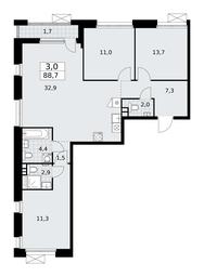 2-BD Apartment Sale, 88.7 sq. m. at Buninskie Kvartaly, Akademika Semyonova Street, 22, Moscow, Russia #2