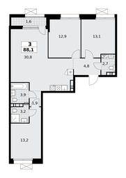 2-BD Apartment Sale, 88.1平方米 at Buninskie Kvartaly, Akademika Semyonova Street, 22, Moscow, Russia #4