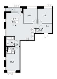 2-BD Apartment Sale, 88.3平方米 at Buninskie Kvartaly, Akademika Semyonova Street, 22, Moscow, Russia #2