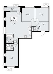 2-BD Apartment Sale, 88.3平方米 at Buninskie Kvartaly, Akademika Semyonova Street, 22, Moscow, Russia #4