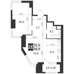 2-BD Apartment Sale, 56.6平方米 at Arkhitektor, Akademika Volgina Street, 2Д, Moscow, Russia #2