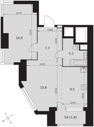 2-BD Apartment Sale, 56.6平方米 at Arkhitektor, Akademika Volgina Street, 2Д, Moscow, Russia #4