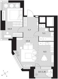2-BD Apartment Sale, 56.6平方米 at Arkhitektor, Akademika Volgina Street, 2Д, Moscow, Russia #3