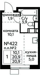Apartment Sale, 20.9 sq. m. at Tsvetochnye Poliany, kvartal № 23, Filimonkovskoye Municipal Formation, Moscow, Russia #2
