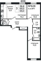 2-BD Apartment Sale, 69 sq. m. at Eko Bunino, prospekt Kuprina, 34к1, Sosenskoye Settlement, Moscow, Russia #3