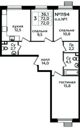 2-BD Apartment Sale, 72 sq. m. at Eko Bunino, prospekt Kuprina, 34к1, Sosenskoye Settlement, Moscow, Russia #3