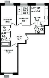 2-BD Apartment Sale, 70.3 sq. m. at Eko Bunino, prospekt Kuprina, 34к1, Sosenskoye Settlement, Moscow, Russia #3 2-BD Apartment Sale, 70.3 sq. m. at Eko Bunino, prospekt Kuprina, 34к1, Sosenskoye Settlement, Moscow, Russia #3