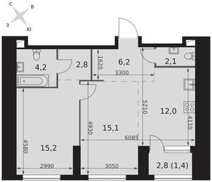 2-BD Apartment Sale, 59平方米 at Arkhitektor, Akademika Volgina Street, 2Д, Moscow, Russia #4