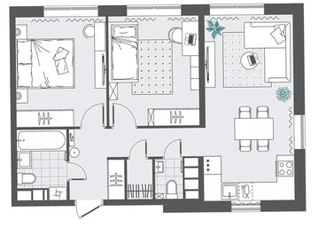 2-BD Apartment Sale, 58.19 sq. m. at Kvartal Rumyantsevo, ulitsa Admirala Kornilova, с1, Mosrentgen Settlement, Moscow, Russia #4