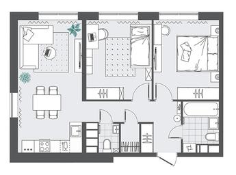 2-BD Apartment Sale, 58.2 sq. m. at Kvartal Rumyantsevo, ulitsa Admirala Kornilova, с1, Mosrentgen Settlement, Moscow, Russia #4