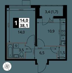 1-BD Apartment Sale, 38.1 sq. m. at Pervy Yuzhny, zhiloy kompleks Pervy Yuzhny, Leninskiy City District, Moscow Region, Russia #2