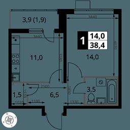 1-BD Apartment Sale, 38.4平方米 at Pervy Yuzhny, zhiloy kompleks Pervy Yuzhny, Leninskiy City District, Moscow Region, Russia #2