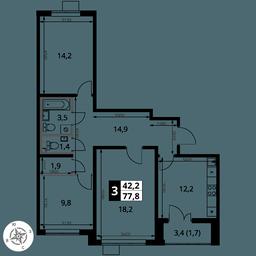 3-BD Apartment Sale, 77.8 sq. m. at Pervy Yuzhny, zhiloy kompleks Pervy Yuzhny, Leninskiy City District, Moscow Region, Russia #2